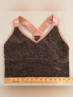 Sporto Heathered Gray/Pink Crop Sports Bodysuit with Light Pink‎ Straps size